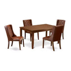5-Piece Mahogany Finish Solid Wood Top - Button Tufted Dining Room Set - Seats 4
