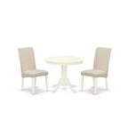 HomeStock 3-Pc Round Linen White Finish Solid Wood Top-Dining Room Set-Seats 4