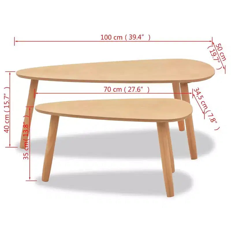 Set Tavolino da Caffè 2 Pezzi Tavolino Laterale Divano in Legno Massello di Pino