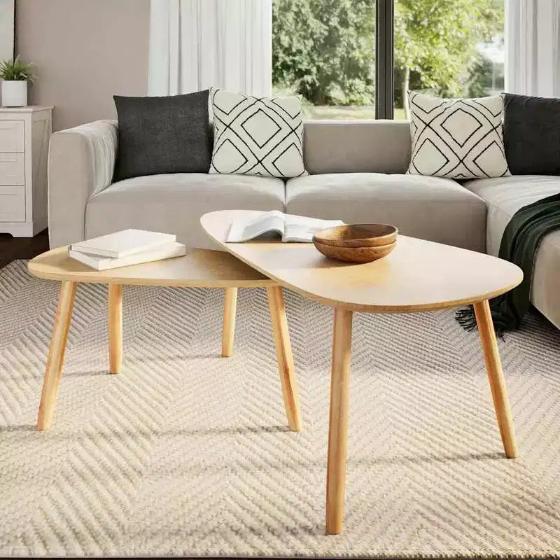 Set Tavolino da Caffè 2 Pezzi Tavolino Laterale Divano in Legno Massello di Pino