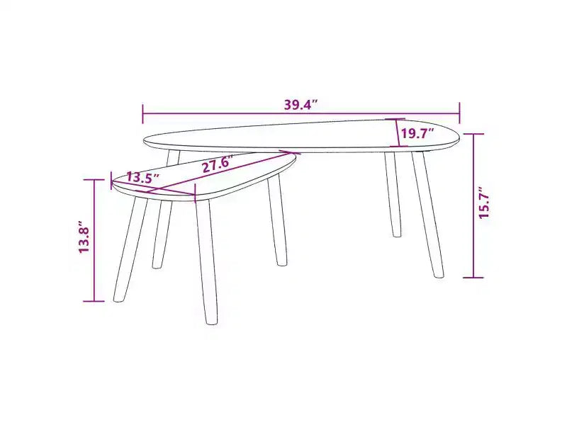 Set Tavolino da Caffè 2 Pezzi Tavolino Laterale Divano in Legno Massello di Pino