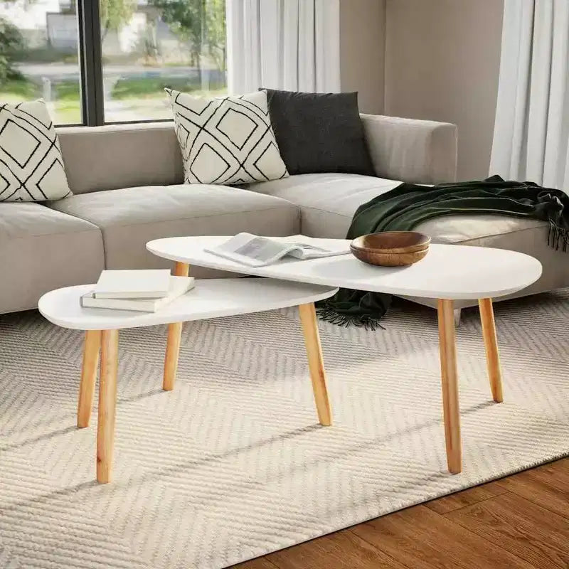 Set Tavolino da Caffè 2 Pezzi Tavolino Laterale Divano in Legno Massello di Pino