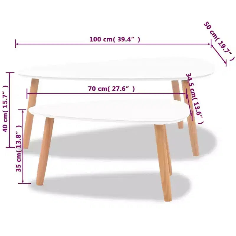 Set Tavolino da Caffè 2 Pezzi Tavolino Laterale Divano in Legno Massello di Pino