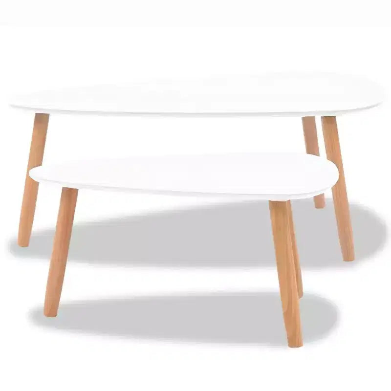 Set Tavolino da Caffè 2 Pezzi Tavolino Laterale Divano in Legno Massello di Pino