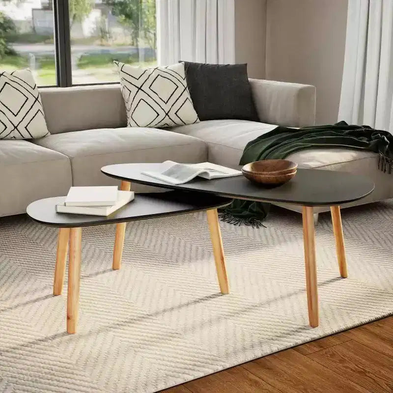 Set Tavolino da Caffè 2 Pezzi Tavolino Laterale Divano in Legno Massello di Pino