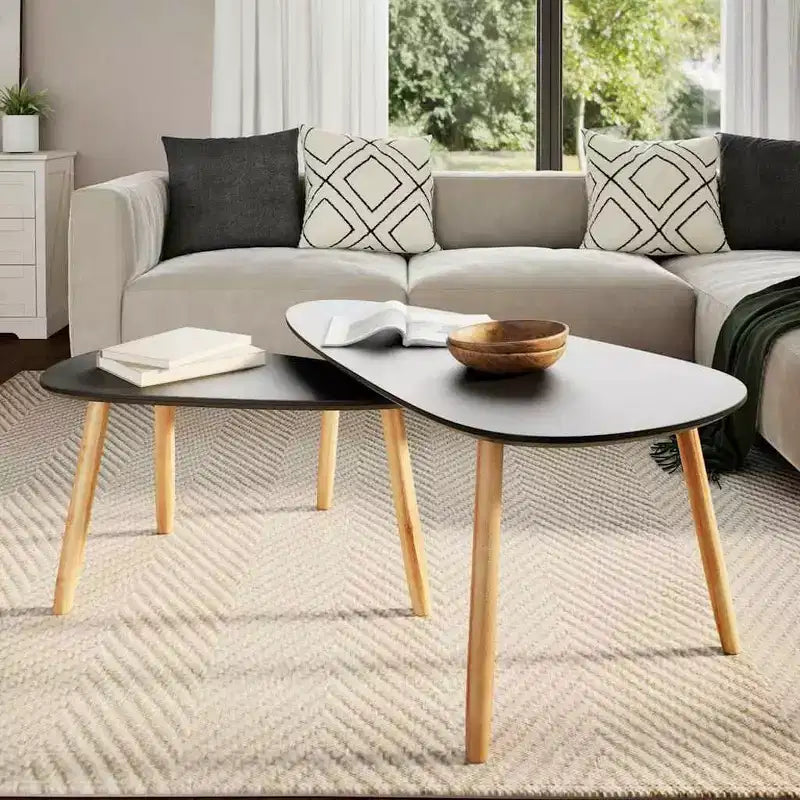Set Tavolino da Caffè 2 Pezzi Tavolino Laterale Divano in Legno Massello di Pino