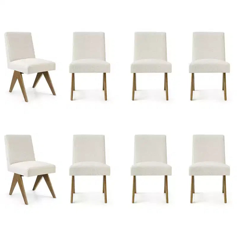 Sedie da pranzo moderne imbottite (set da 8), sedie laterali d'accento senza braccioli in lino con gambe in legno per cucina, sala da pranzo o soggiorno