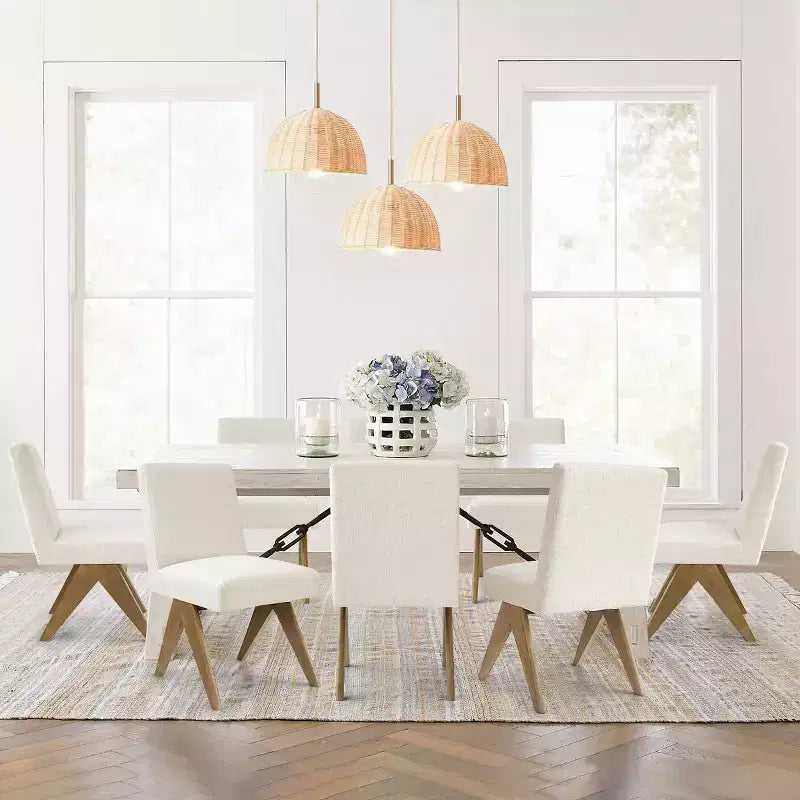 Sedie da pranzo moderne imbottite (set da 8), sedie laterali d'accento senza braccioli in lino con gambe in legno per cucina, sala da pranzo o soggiorno