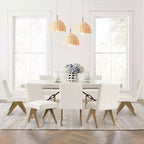 Sedie da pranzo moderne imbottite (set da 8), sedie laterali d'accento senza braccioli in lino con gambe in legno per cucina, sala da pranzo o soggiorno