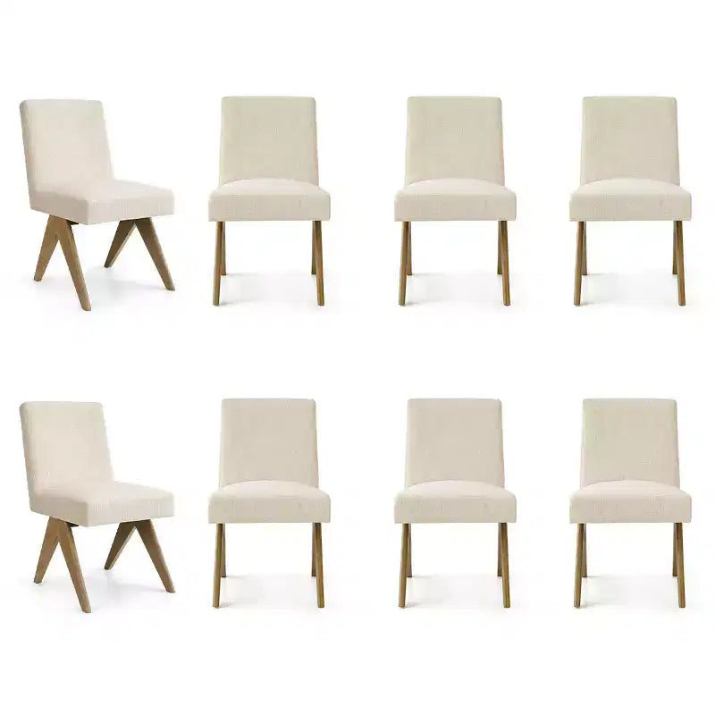 Sedie da pranzo moderne imbottite (set da 8), sedie laterali d'accento senza braccioli in lino con gambe in legno per cucina, sala da pranzo o soggiorno