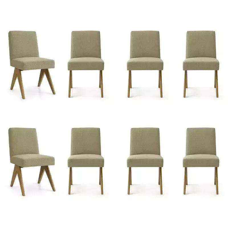 Sedie da pranzo moderne imbottite (set da 8), sedie laterali d'accento senza braccioli in lino con gambe in legno per cucina, sala da pranzo o soggiorno