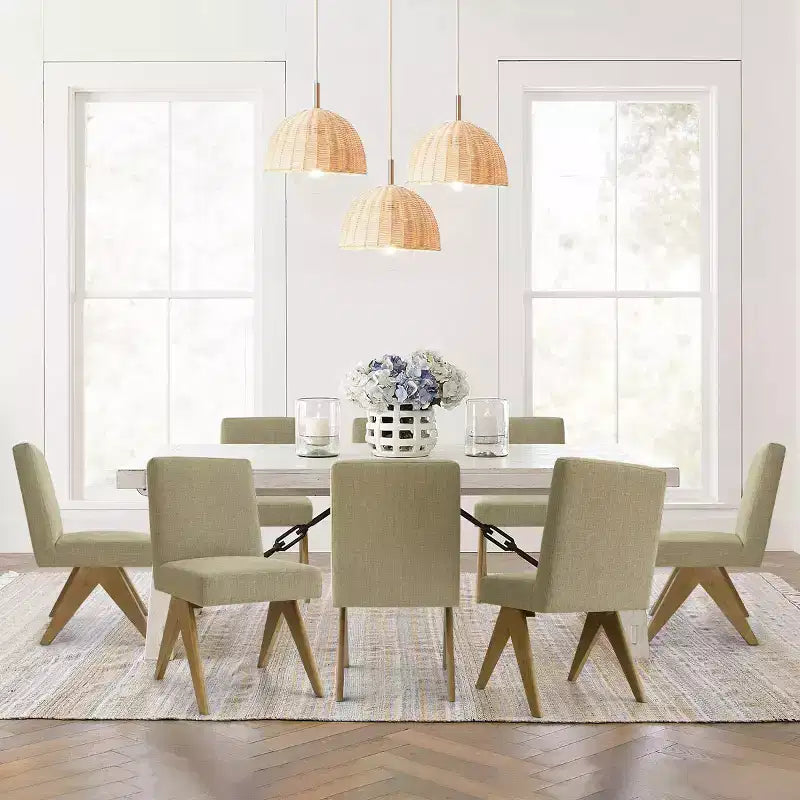 Sedie da pranzo moderne imbottite (set da 8), sedie laterali d'accento senza braccioli in lino con gambe in legno per cucina, sala da pranzo o soggiorno