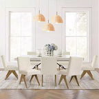 Sedie da pranzo moderne imbottite (set da 8), sedie laterali d'accento senza braccioli in lino con gambe in legno per cucina, sala da pranzo o soggiorno