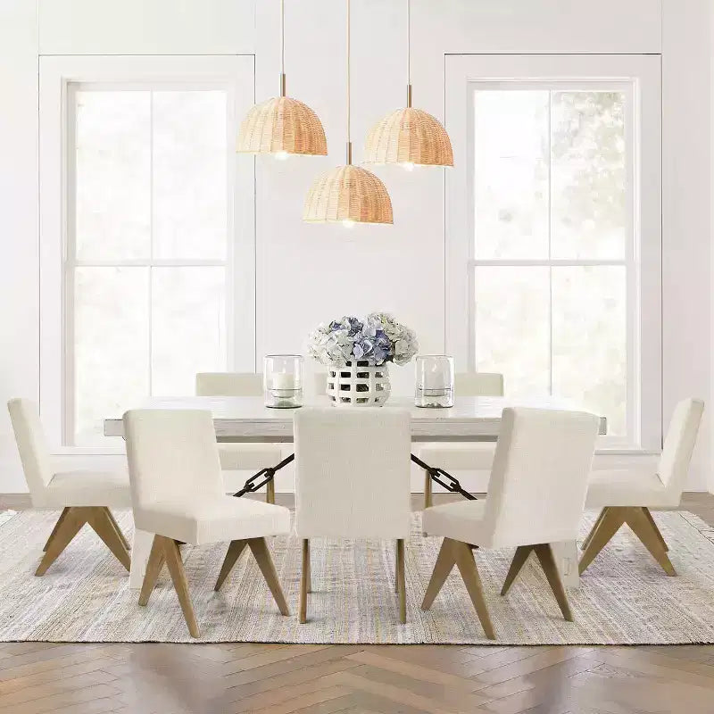 Sedie da pranzo moderne imbottite (set da 8), sedie laterali d'accento senza braccioli in lino con gambe in legno per cucina, sala da pranzo o soggiorno