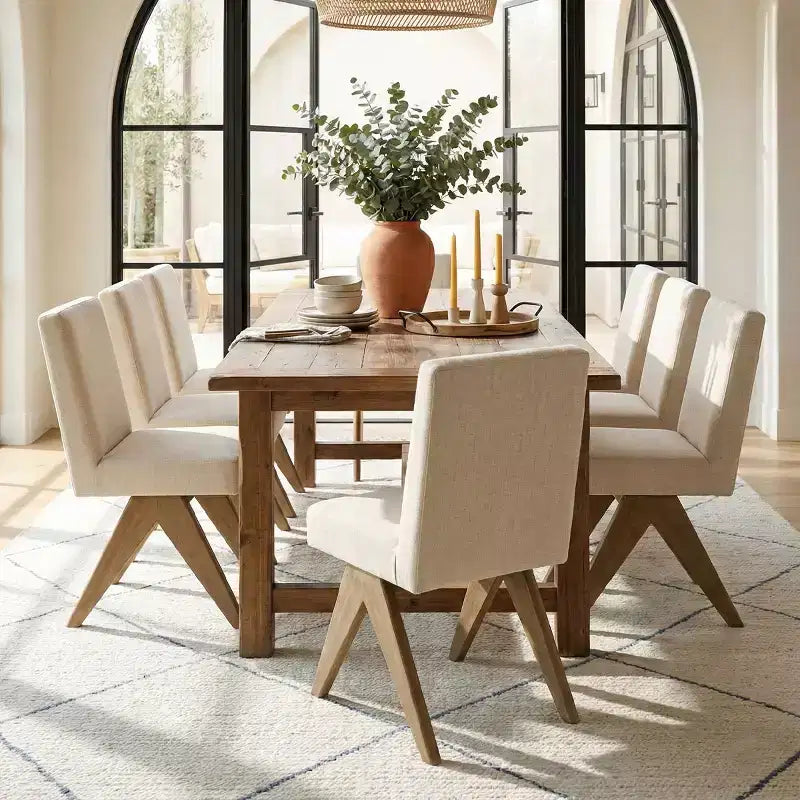 Sedie da pranzo moderne imbottite (set da 8), sedie laterali d'accento senza braccioli in lino con gambe in legno per cucina, sala da pranzo o soggiorno