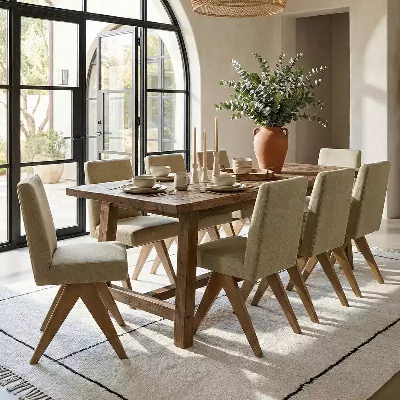 Sedie da pranzo moderne imbottite (set da 8), sedie laterali d'accento senza braccioli in lino con gambe in legno per cucina, sala da pranzo o soggiorno